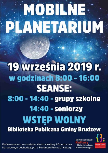 Biblioteka Brudzew plakat A2 mobilne planetarium 1 424x600