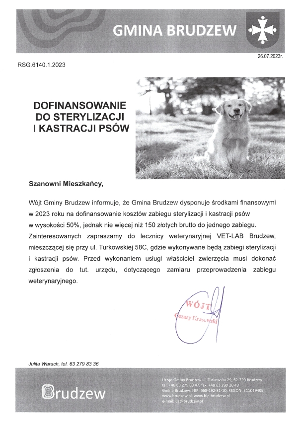 Kurenda - Dofinansowanie do sterylizacji i kastracji psów